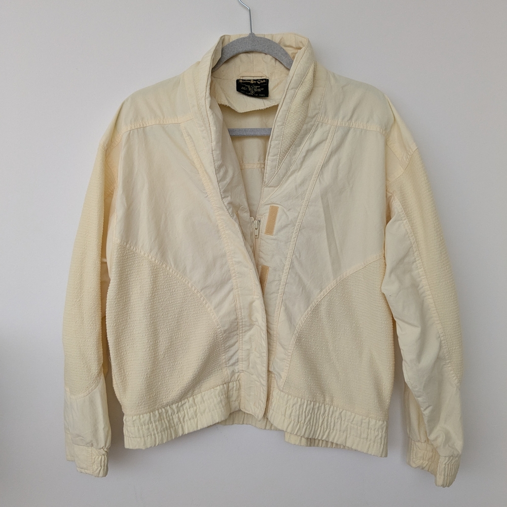 Vintage Boston Bay Club Pale Yellow Bomber Jacket with Textured Fabric